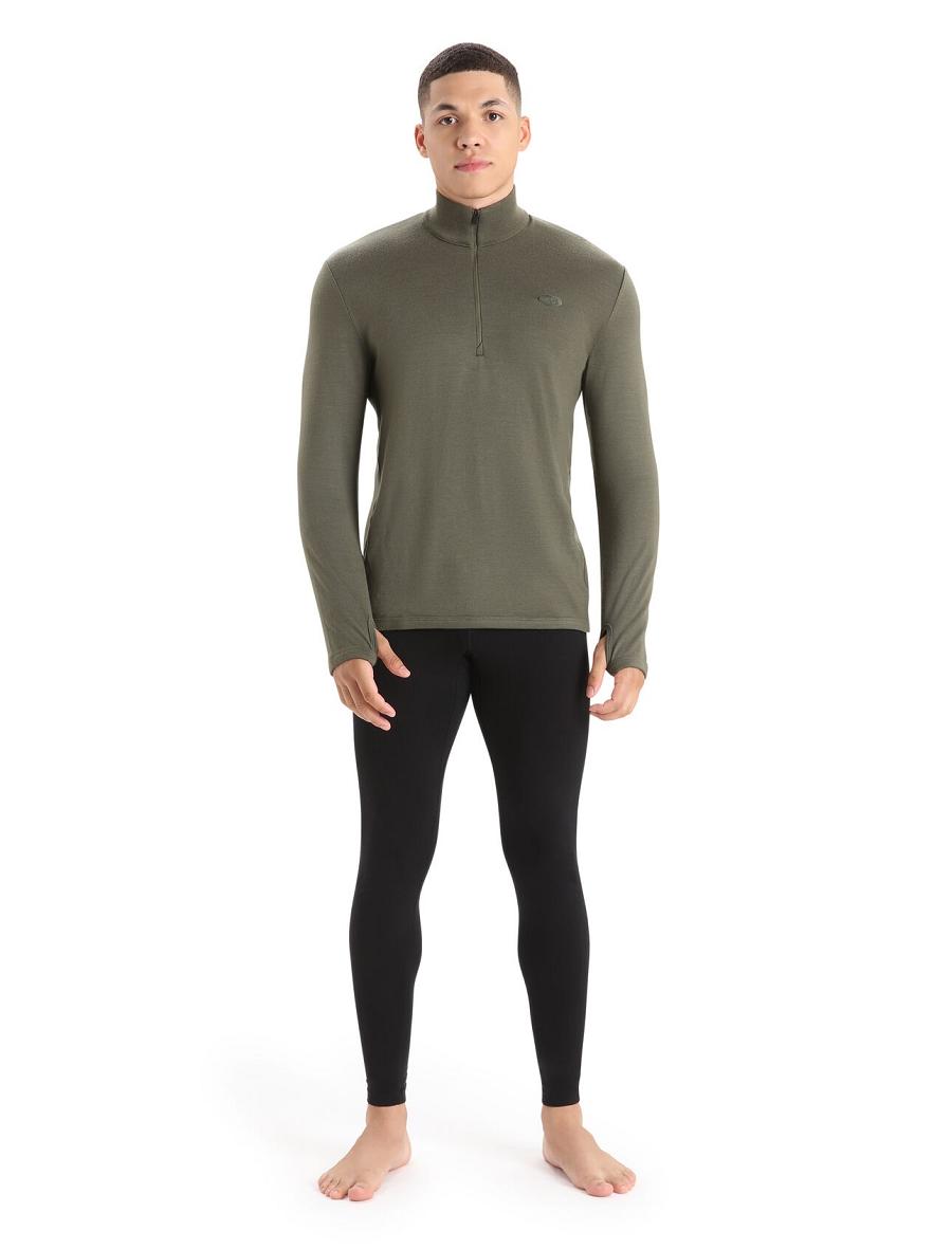 Icebreaker Merino Original Long Sleeve Half Zip Férfi Kapucnis Pulóver Olivazöld | HU 1271LISH